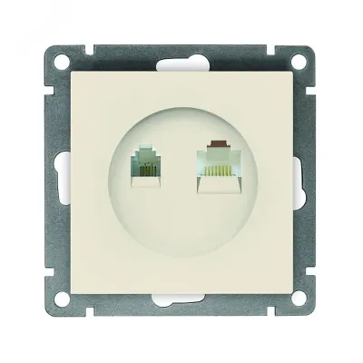 Розетка компьютерная+телефонная UNIVersal серия Афина, с/у, 1А, RJ45, RJ12, слоновая кость (ivory) (еврослот), механизм