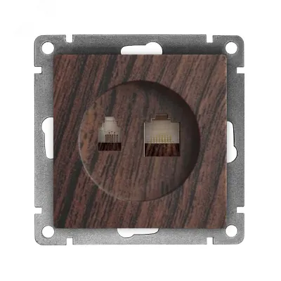Розетка компьютерная+телефонная UNIVersal серия Афина, с/у, 1А, RJ45, RJ12, венге (еврослот), механизм