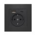 Розетка скрытой установки, с заземлением, c USB Type-A 2.4А+ Type-C 4A серия Афина , 220В, механизм, графит