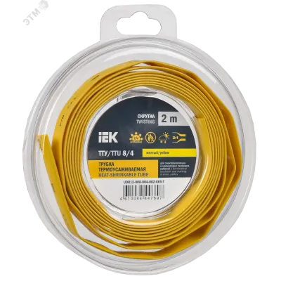 Трубка термоусадочная ТТУ нг-LS 8/4 желтая (2м/упак) IEK