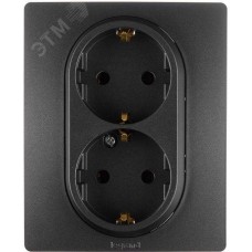 Розетка 2-местная с заземлением без защитных шторок в сборе 16А антрацит ETIKA