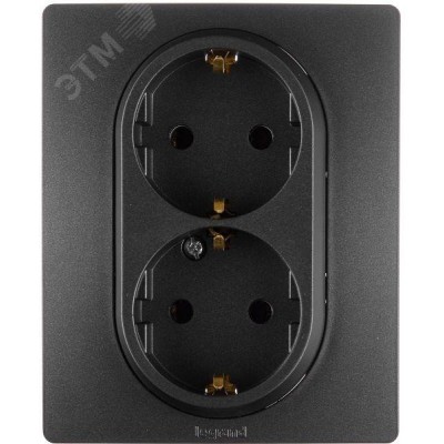 Розетка 2-местная с заземлением без защитных шторок в сборе 16А антрацит ETIKA