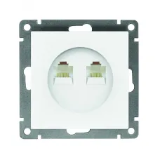 Розетка компьютерная двухместная UNIVersal серия Афина с/у, 1А, RJ45, белая (еврослот), механизм