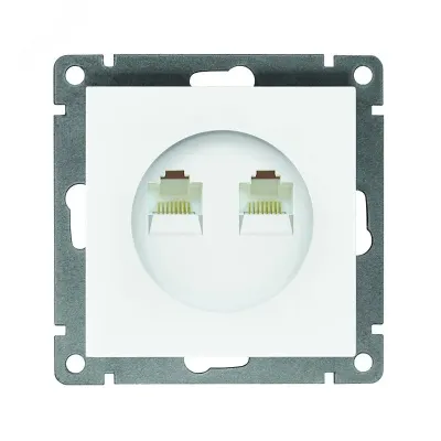 Розетка компьютерная двухместная UNIVersal серия Афина с/у, 1А, RJ45, белая (еврослот), механизм