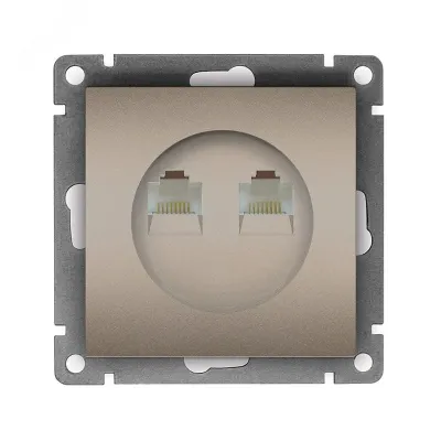 Розетка компьютерная двухместная UNIVersal серия Афина с/у, 1А, RJ45, шампань (еврослот), механизм