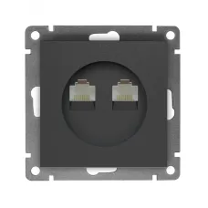 Розетка компьютерная двухместная UNIVersal серия Афина с/у, 1А, RJ45, графит (еврослот), механизм