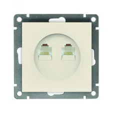 Розетка компьютерная двухместная UNIVersal серия Афина с/у, 1А, RJ45, слоновая кость (ivory) (еврослот), механизм