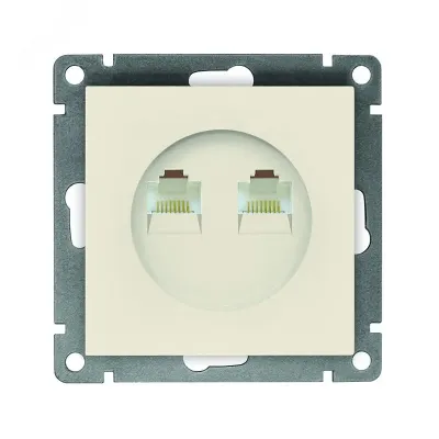 Розетка компьютерная двухместная UNIVersal серия Афина с/у, 1А, RJ45, слоновая кость (ivory) (еврослот), механизм