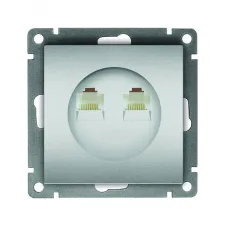 Розетка компьютерная двухместная UNIVersal серия Афина с/у, 1А, RJ45, серебро (еврослот), механизм