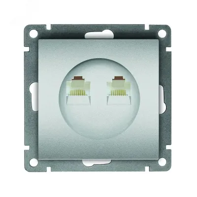 Розетка компьютерная двухместная UNIVersal серия Афина с/у, 1А, RJ45, серебро (еврослот), механизм