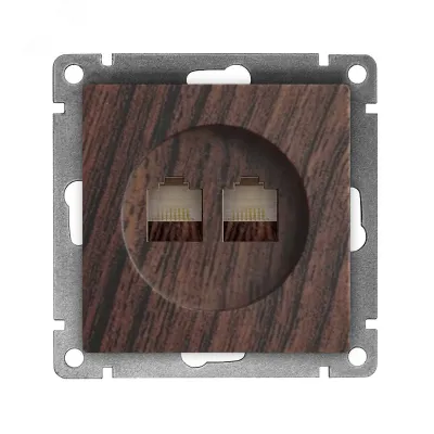 Розетка компьютерная двухместная UNIVersal серия Афина с/у, 1А, RJ45, венге (еврослот), механизм