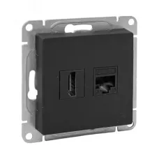 Механизм розетки HDMI+RJ45 cat5 чёрный Эпика EKF