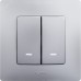 Выключатель 2-клавишный с подсветкой/индикацией 10А безвинтовое крепление алюминий ETIKA