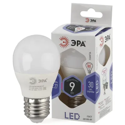 Лампочка светодиодная ЭРА STD LED P45-9W-860-E27 E27 / Е27 9Вт шар холодный дневной свет