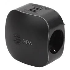 Разветвитель электрический ЭРА SP-3e-USB-BLACK на 3 розетки + 2 USB с заземлением со шторками 16А черный