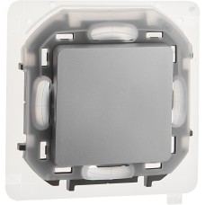 Выключатель 1-клавишный проходной 10АХ IP44 безвинтовое крепление алюминий INSPIRIA