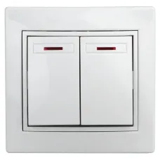 Выключатель Intro Plano 1-105-01 двухклавишный с подсветкой, 10А-250В, IP20, СУ, Plano, белый