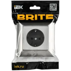 BRITE Розетка 1-местная с заземлением с защитными шторками 16А в сборе РСР14-1-0-БрГН металл хром/никель IEK