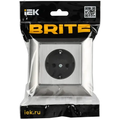 BRITE Розетка 1-местная с заземлением с защитными шторками 16А в сборе РСР14-1-0-БрГН металл хром/никель IEK