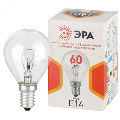 Лампа накаливания P-60-E14-230-CL 60Вт 230В шар прозрачный цветная коробка Е14