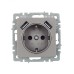 BRITE Розетка с заземлением с защитными шторками 16А с USB A+A 3,1А РЮш10-2-БрС сталь