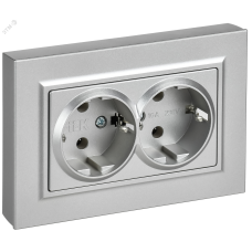 BRITE Розетка 2-местная с заземлением без защитных шторок плоская 16А в сборе РСПл12-3-БрА алюминий IEK