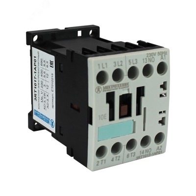 Контактор электромагнитный 3RT1017-1AP01, 3-пол., 12A, AC-3, 5,5кВт/400V, 1НO, 230V AC, 50Гц, типоразмер S00, винтовые клеммы, IP20