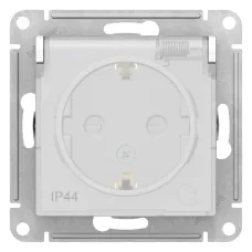 Розетка ATLASDESIGN AQUA с заземлением со шторками с крышкой 16А IP44 механизм белый
