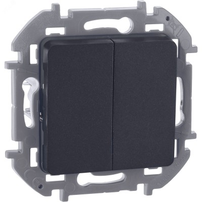 Выключатель 2-клавишный 10АХ безвинтовое крепление антрацит INSPIRIA