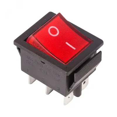 Переключатель клавишный 250В 15А (6с) вкл-вкл красный с подсветкой