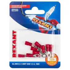 Наконечник кольцевой изолир  4.3 мм 0.5-1.5кв мм красный, 10 шт, REXANT