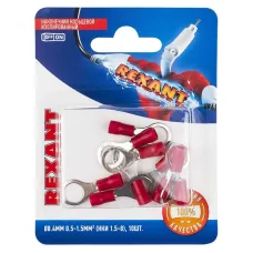 Наконечник кольцевой изолир  8.4 мм 0.5-1.5кв мм красный, 10 шт, REXANT