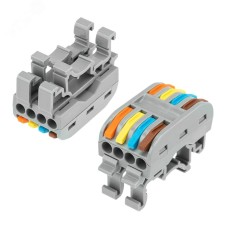 Клемма СМК 222-424D проходная 4-полюсная, с креплением на DIN-рейку (0,08-4 кв мм) серая 50шт, REXANT