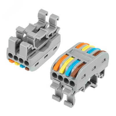 Клемма СМК 222-424D проходная 4-полюсная, с креплением на DIN-рейку (0,08-4 кв мм) серая 50шт, REXANT