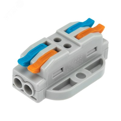 Клемма СМК 222-422P проходная 2 полюса, с монтажной площадкой (0,08-4 кв мм), серая, 5 шт, REXANT