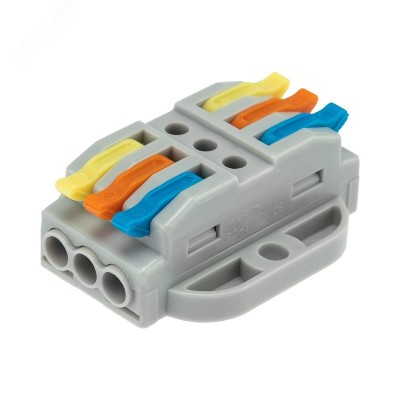 Клемма СМК 222-423P проходная 3 полюса, с монтажной площад (0,08-4 кв мм), серая, REXANT