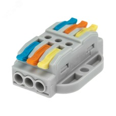 Клемма СМК 222-423P проходная 3 полюса, с монтажной площадкой (0,08-4 кв мм), серая, 5 шт, REXANT