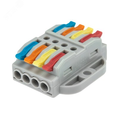 Клемма СМК 222-424P проходная 4 полюса, с монтажной площадкой (0,08-4 кв мм), серая, 5 шт, REXANT