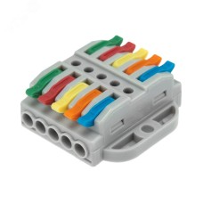 Клемма СМК 222-425P проходная 5 полюсов, с монтажной площадкой (0,08-4 кв мм), серая 4шт, REXANT