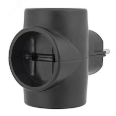 Тройник электрический 10А без заземления, черный