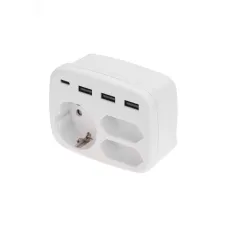 Тройник электрический 16А с/з + 2х2,5А + 3хUSB-A 2,4А + USB-C 3А, белый