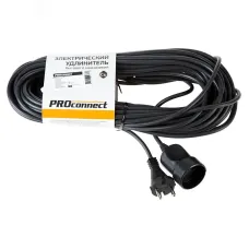 Удлинитель-шнур ПВС 2х0,75, 20м, б/з, 6А, 1300Вт, IP20, черный