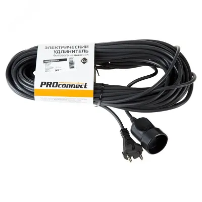 Удлинитель-шнур ПВС 2х0,75, 20м, б/з, 6А, 1300Вт, IP20, черный