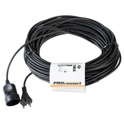 Удлинитель-шнур ПВС 2х0,75, 30м, б/з, 6А, 1300Вт, IP20, черный