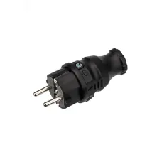 Вилка прямая каучуковая 16А/250В IP44 с/з черная