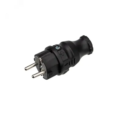 Вилка прямая каучуковая 16А/250В IP44 с/з черная
