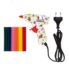 Пистолет клеевой, 15 Вт, диаметр 7 мм, цветные стержни в комплекте