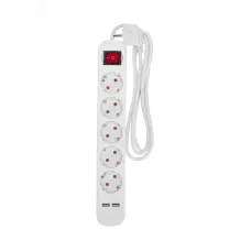 Удлинитель СТАНДАРТ 5 гнезд, 1,5 м, 3х1,0 мм2, с/з, с выключателем, 2 USB, белый