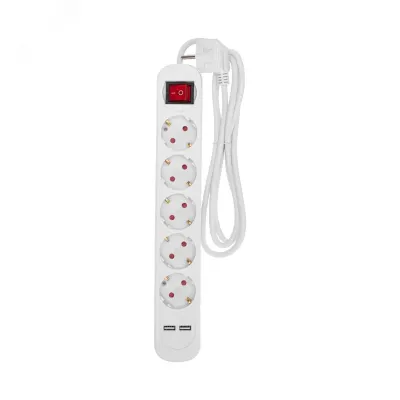 Удлинитель СТАНДАРТ 5 гнезд, 1,5 м, 3х1,0 мм2, с/з, с выключателем, 2 USB, белый