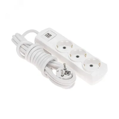 Удлинитель ПРЕМИУМ 3 гнезда, 3 м, 3х1,5 мм2, с/з, 2 USB, белый